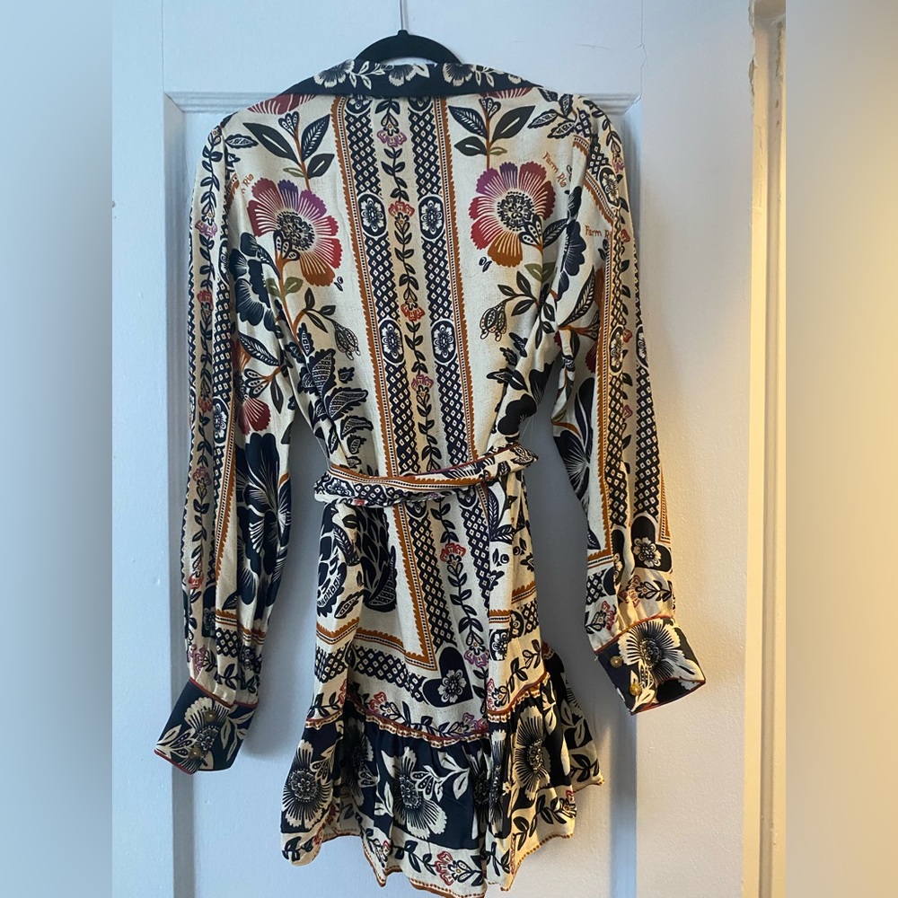 Farm Rio Silk Shirtdress | Tiered Belted Floral Mini-Dress | Size S - Picture 3 of 5